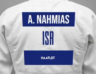Judo GI with a backnumber showing the name Amit Nahmias from Haatlet