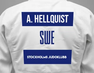 Judo GI with a backnumber showing the name Anders Hellquist from Stockholms Judoklubb