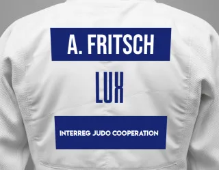Judo GI with a backnumber showing the name Andrea Fritsch from Interreg Judo Cooperation