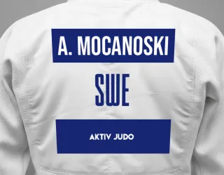 Judo GI with a backnumber showing the name Andrea Mocanoski from Aktiv Judo