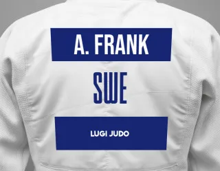 Judo GI with a backnumber showing the name Andreas Frank from Lugi Judo