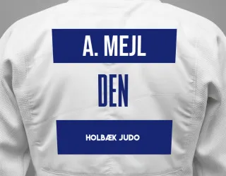 Judo GI with a backnumber showing the name Andreas Klarskov Mejl from Holbæk Judo