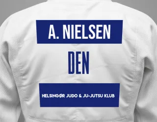 Judo GI with a backnumber showing the name Andreas Nielsen from Helsingør Judo & Ju-Jutsu Klub