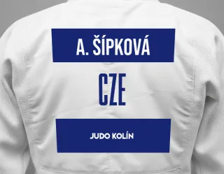 Judo GI with a backnumber showing the name Aneta šípková from Judo Kolín