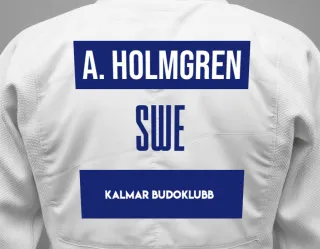 Judo GI with a backnumber showing the name Anja Holmgren from Kalmar Budoklubb