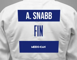 Judo GI with a backnumber showing the name Anja Snabb from Meido-Kan