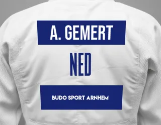Judo GI with a backnumber showing the name Anke Van Gemert from Budo Sport Arnhem