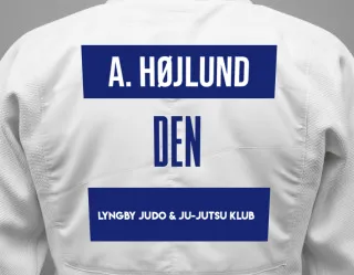 Judo GI with a backnumber showing the name Anker Højlund from Lyngby Judo & Ju-Jutsu Klub