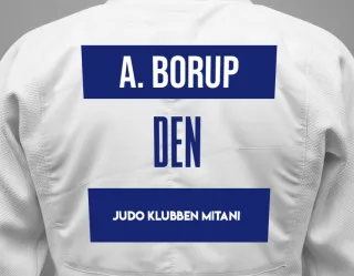Judo GI with a backnumber showing the name Anna Borup from Judo Klubben Mitani