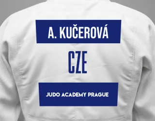 Judo GI with a backnumber showing the name Anna Kučerová from Judo Academy Prague