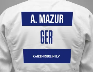 Judo GI with a backnumber showing the name Anna Mazur from Kaizen Berlin e.V
