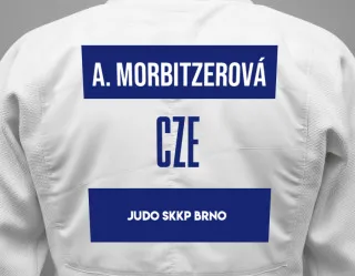 Judo GI with a backnumber showing the name Anna Morbitzerová from Judo Skkp Brno