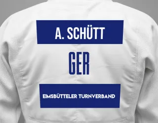 Judo GI with a backnumber showing the name Anna Schütt from Eimsbütteler Turnverband