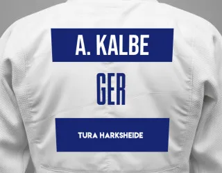 Judo GI with a backnumber showing the name Annemarie Kalbe from TURA Harksheide