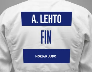 Judo GI with a backnumber showing the name Anni Lehto from Nokian Judo