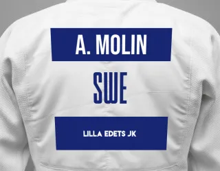 Judo GI with a backnumber showing the name Annika Molin from Lilla Edets JK