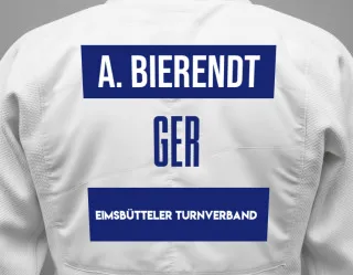 Judo GI with a backnumber showing the name Anton Bierendt from Eimsbütteler Turnverband
