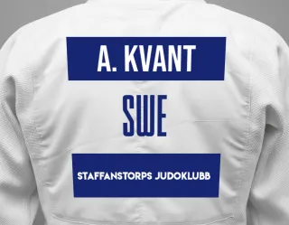 Judo GI with a backnumber showing the name Anton Kvant from Staffanstorps Judoklubb