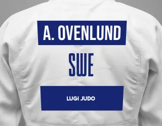 Judo GI with a backnumber showing the name Anton Ovenlund from Lugi Judo