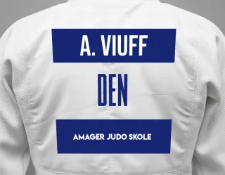 Judo GI with a backnumber showing the name Anton Viuff from Amager Judo Skole