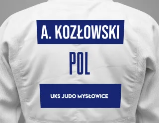 Judo GI with a backnumber showing the name Antoni Kozłowski from UKS Judo Mysłowice