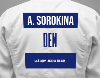 Judo GI with a backnumber showing the name Antonina Sorokina from Måløv Judo Klub