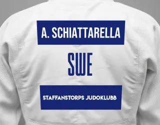 Judo GI with a backnumber showing the name Antonio Schiattarella from Staffanstorps Judoklubb