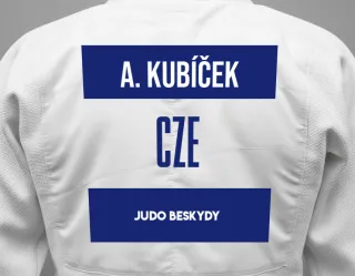 Judo GI with a backnumber showing the name Antonín Kubíček from Judo Beskydy