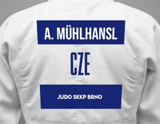 Judo GI with a backnumber showing the name Antonín Mühlhansl from Judo Skkp Brno