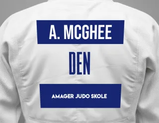 Judo GI with a backnumber showing the name Antony Mcghee from Amager Judo Skole