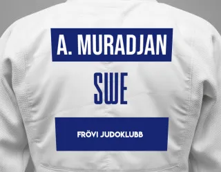 Judo GI with a backnumber showing the name Aramais Muradjan from Frövi Judoklubb