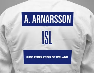 Judo GI with a backnumber showing the name Arnar Arnarsson from Judo Federation Of Iceland