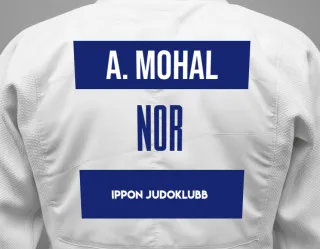 Judo GI with a backnumber showing the name Aron Mohal from Ippon Judoklubb
