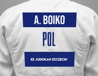 Judo GI with a backnumber showing the name Artem Boiko from KS Judokan Szczecin