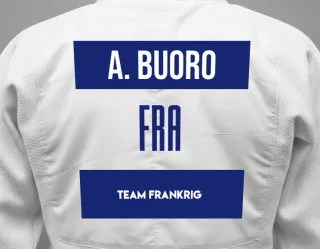 Judo GI with a backnumber showing the name Arthur Buoro from Team Frankrig