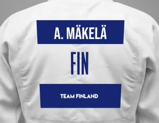 Judo GI with a backnumber showing the name Artturi Mäkelä from Team Finland
