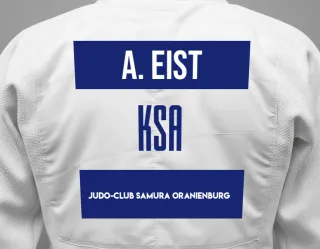Judo GI with a backnumber showing the name Artur Eist from Judo-Club Samura Oranienburg