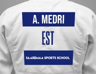 Judo GI with a backnumber showing the name Artur Medri from Saaremaa Sports School