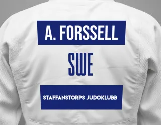 Judo GI with a backnumber showing the name Arvid Forssell from Staffanstorps Judoklubb