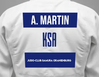 Judo GI with a backnumber showing the name Arvid Martin from Judo-Club Samura Oranienburg
