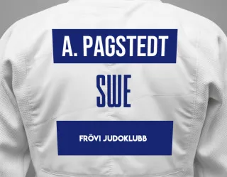Judo GI with a backnumber showing the name Arvid Pagstedt from Frövi Judoklubb