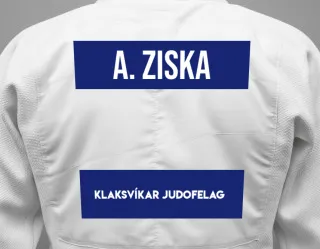 Judo GI with a backnumber showing the name Astrid Elisabeth Camingue Ziska from Klaksvíkar Judofelag