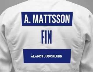 Judo GI with a backnumber showing the name Astrid Mattsson from Ålands Judoklubb