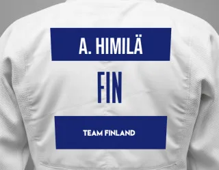 Judo GI with a backnumber showing the name Atte Himilä from Team Finland