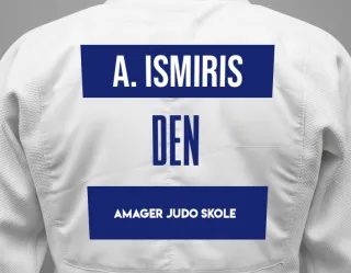 Judo GI with a backnumber showing the name August Ismiris from Amager Judo Skole