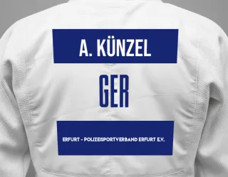 Judo GI with a backnumber showing the name August Künzel from Erfurt - Polizeisportverband Erfurt e.V.