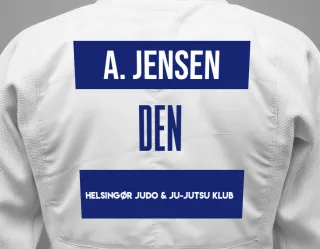 Judo GI with a backnumber showing the name Augusta Jensen from Helsingør Judo & Ju-Jutsu Klub