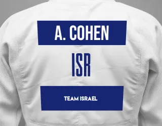 Judo GI with a backnumber showing the name Aviv Cohen from Team Israel