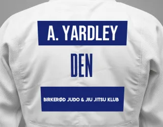 Judo GI with a backnumber showing the name Axel D. Yardley from Birkerød Judo & Jiu Jitsu Klub