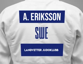 Judo GI with a backnumber showing the name Axel Eriksson from Landvetter Judoklubb